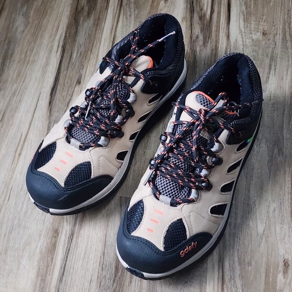 Gravity Defyer and Tan Hiking Shoes